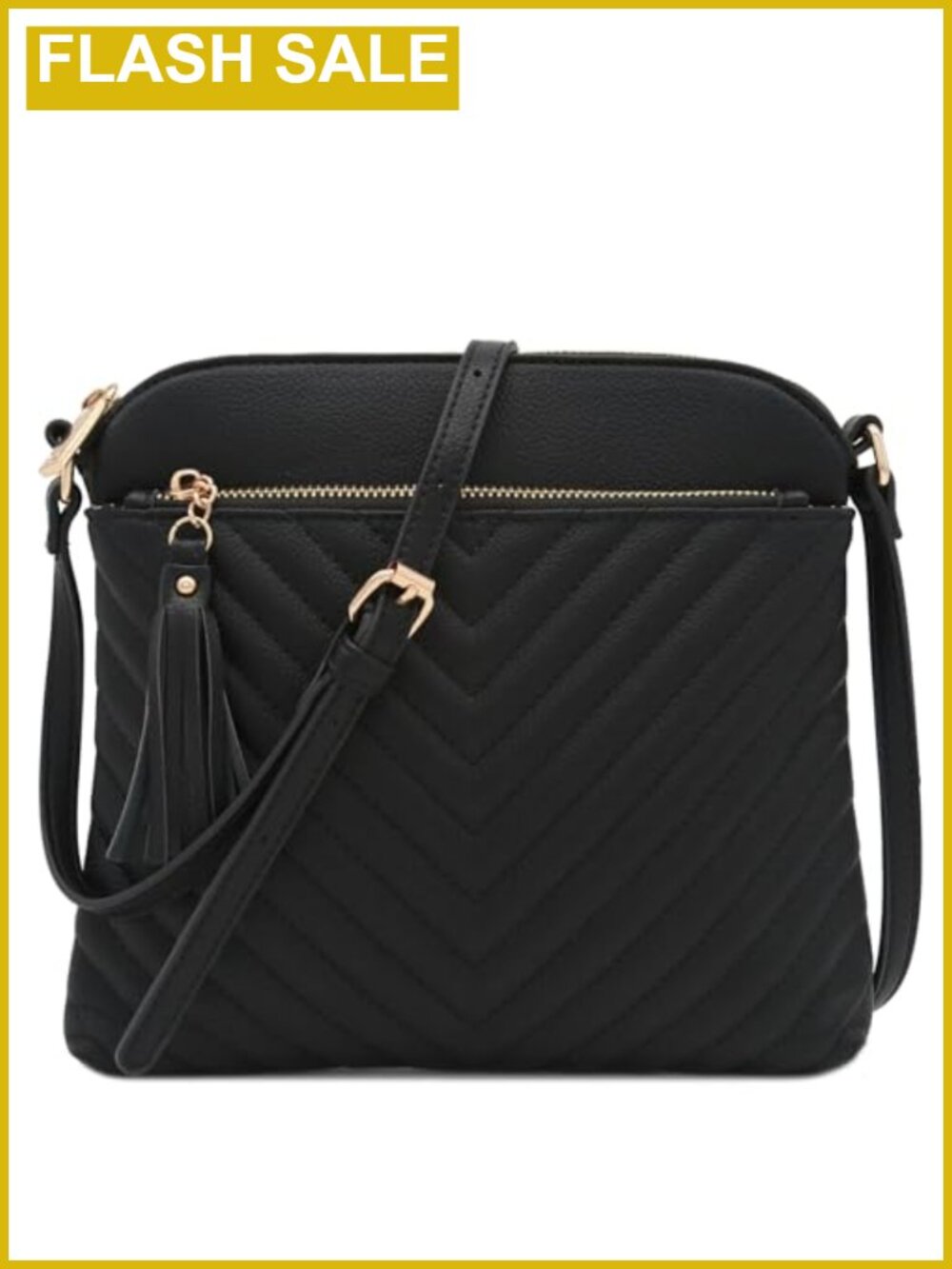 Faux Leather Quilted Crossbody Bag Zipper Closure Adjustable Strap